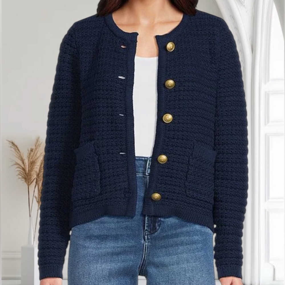 A LOVES A Navy Blue Button-Up Sweater Sz XL Pockets Buttons Front NWT